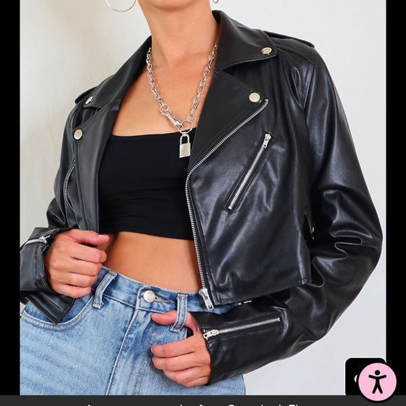 PrettyLittleThing Black Cropped PU Zip Detail Biker Jacket - Picture 1 of 6